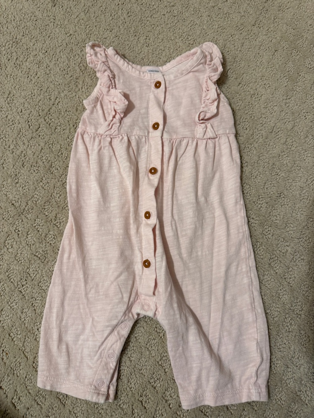 Nordstrom Light Pink Ruffle-Sleeve Button Romper